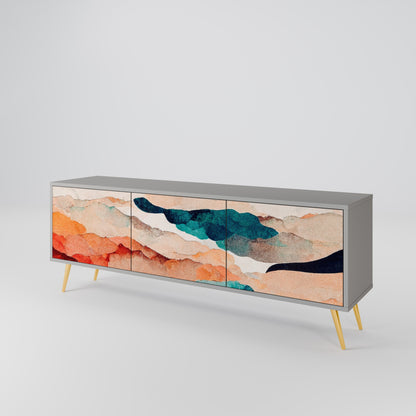 ABSTRACT LANDSCAPE 3-Door TV Stand in Grey Finish