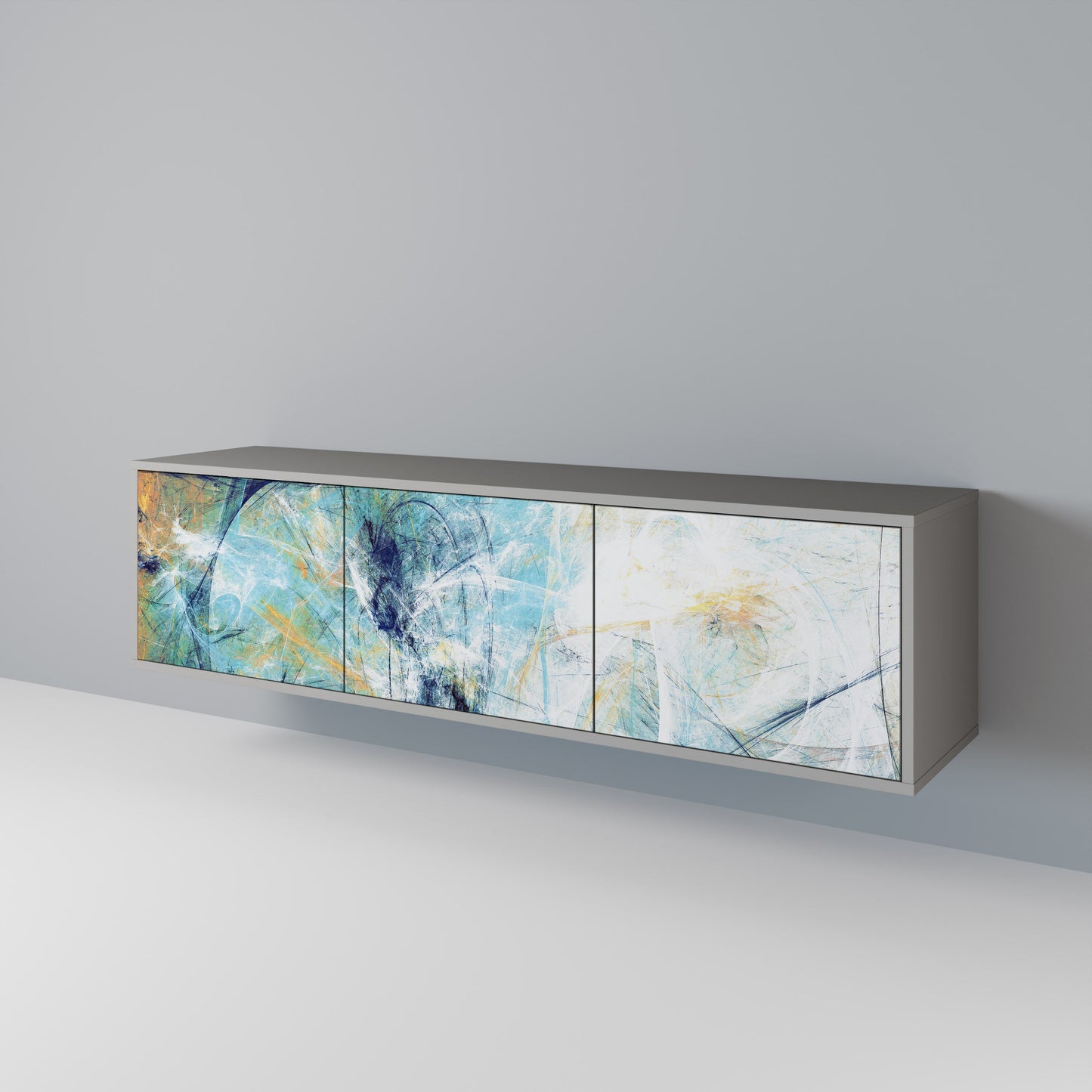 ABSTRACT THOUGHTS 3-Door TV Stand in Grey Finish