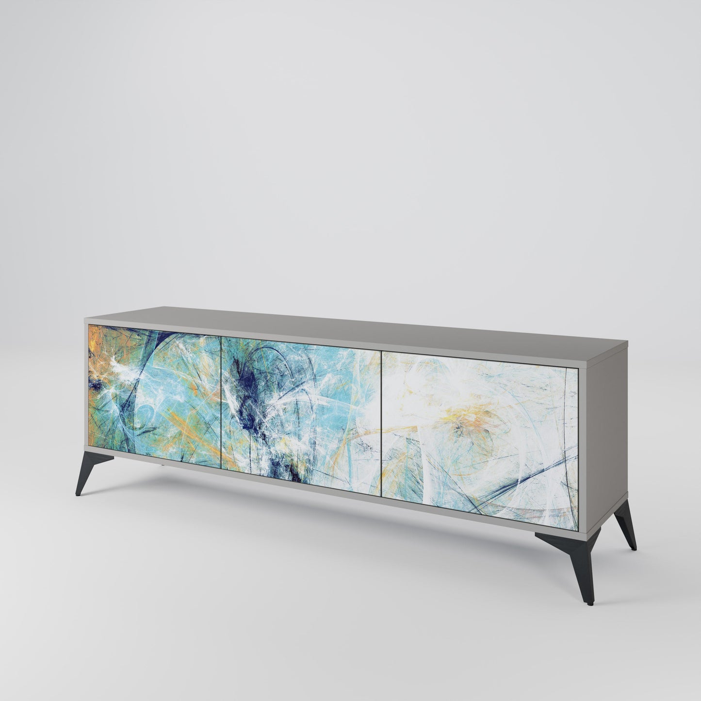 ABSTRACT THOUGHTS 3-Door TV Stand in Grey Finish