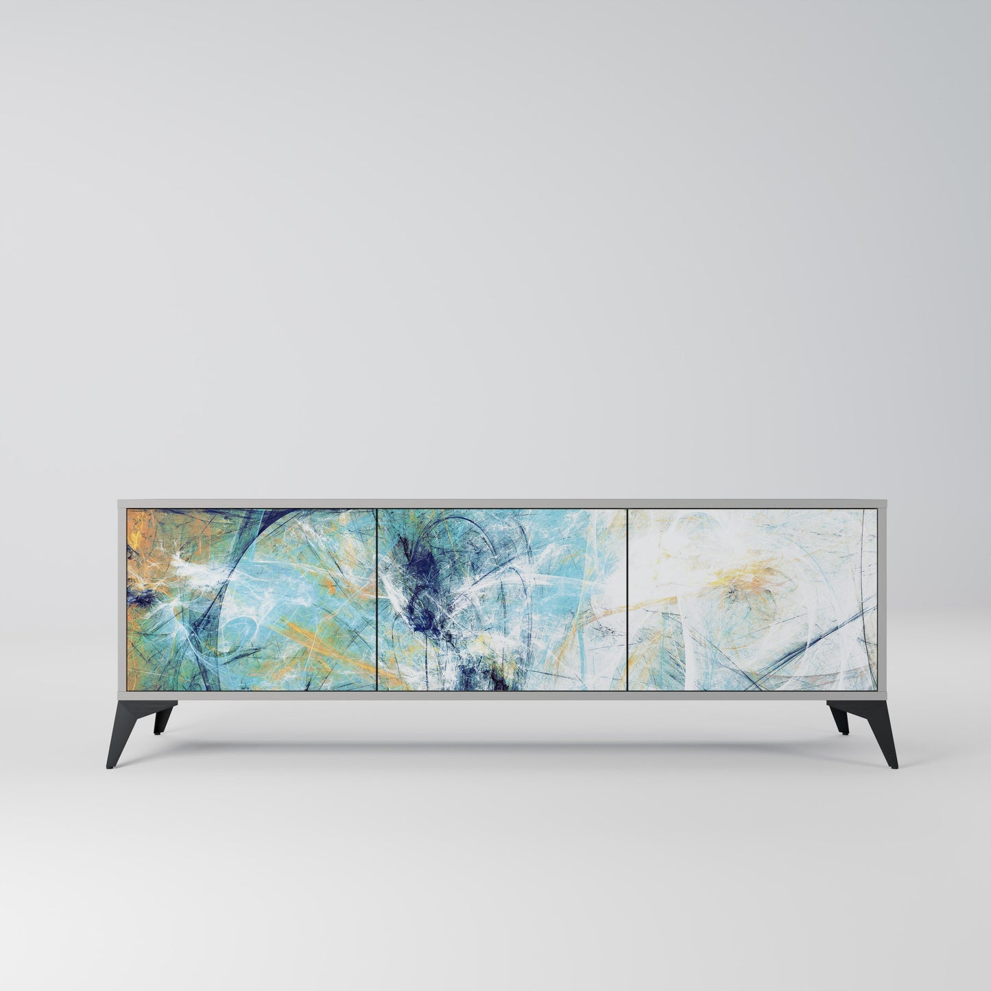 ABSTRACT THOUGHTS 3-Door TV Stand in Grey Finish