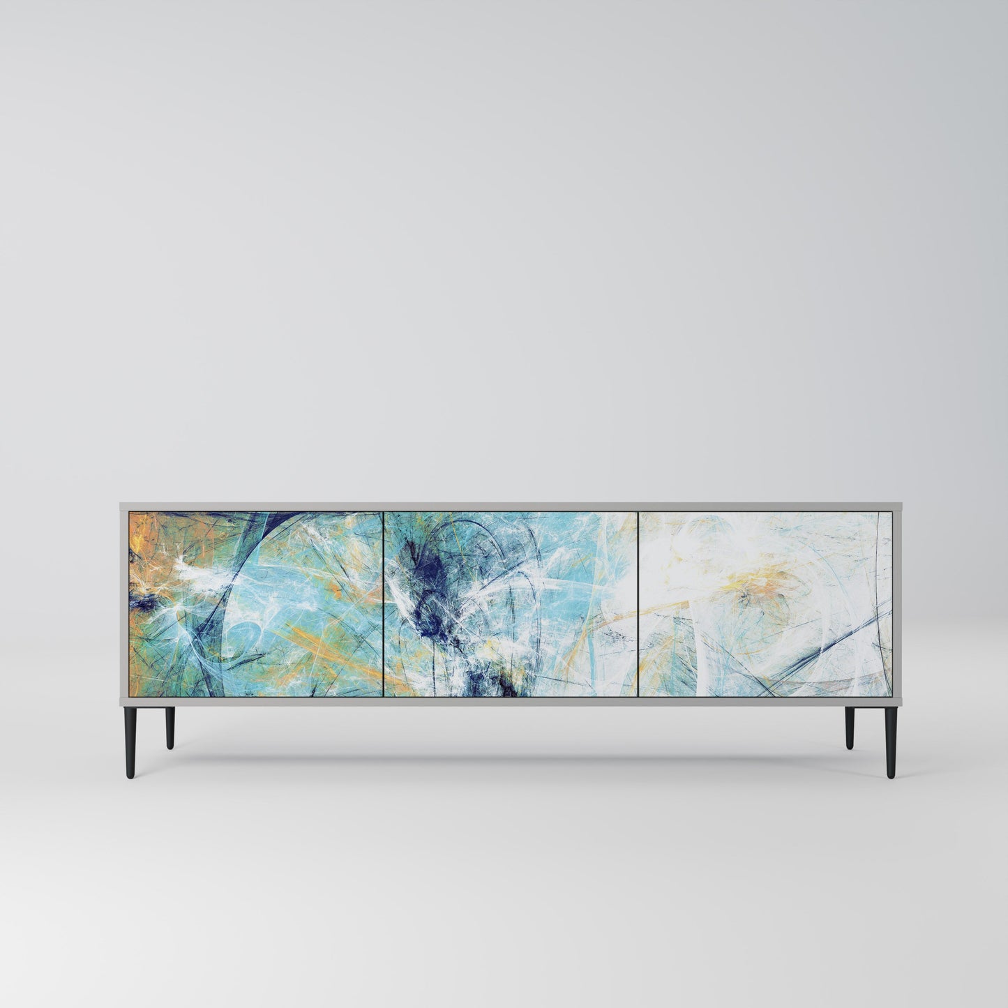 ABSTRACT THOUGHTS 3-Door TV Stand in Grey Finish