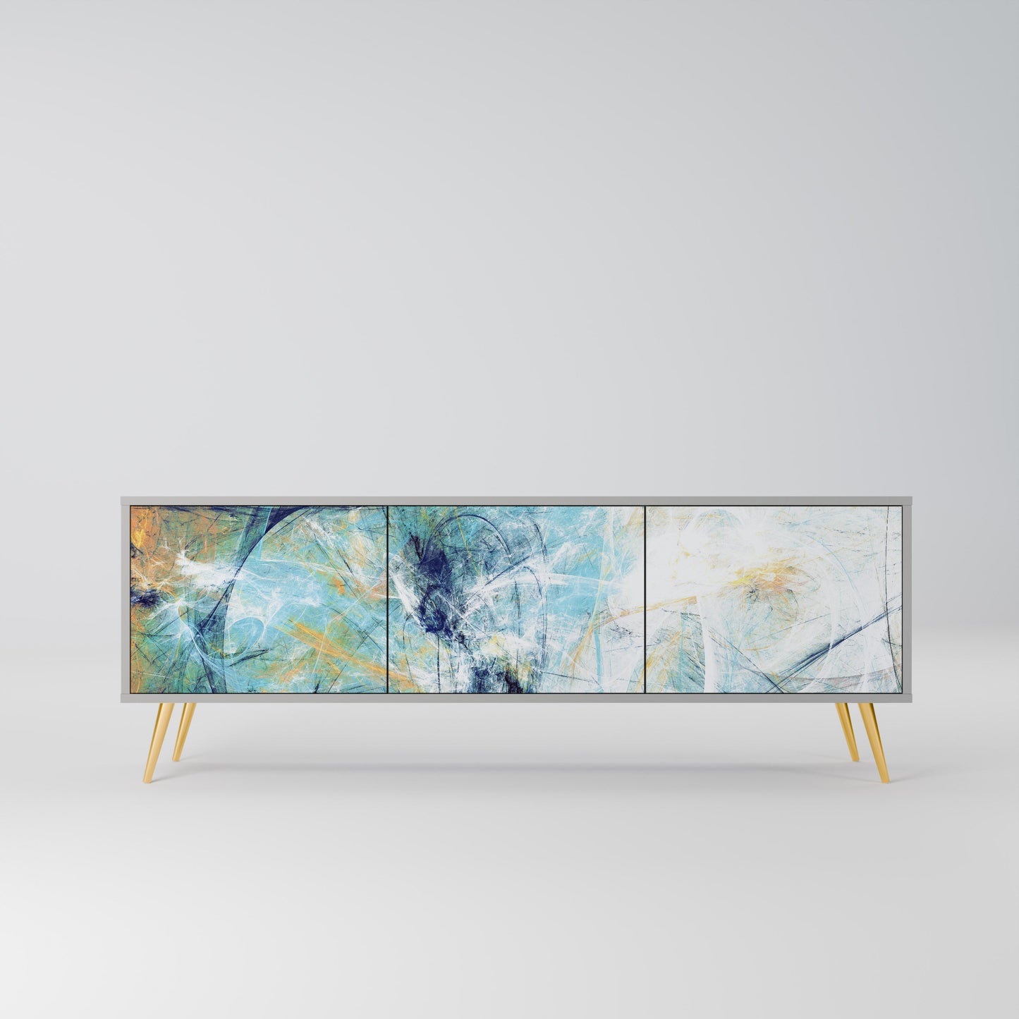 ABSTRACT THOUGHTS 3-Door TV Stand in Grey Finish