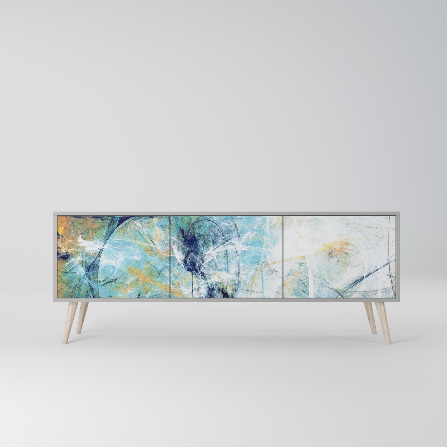 ABSTRACT THOUGHTS 3-Door TV Stand in Grey Finish