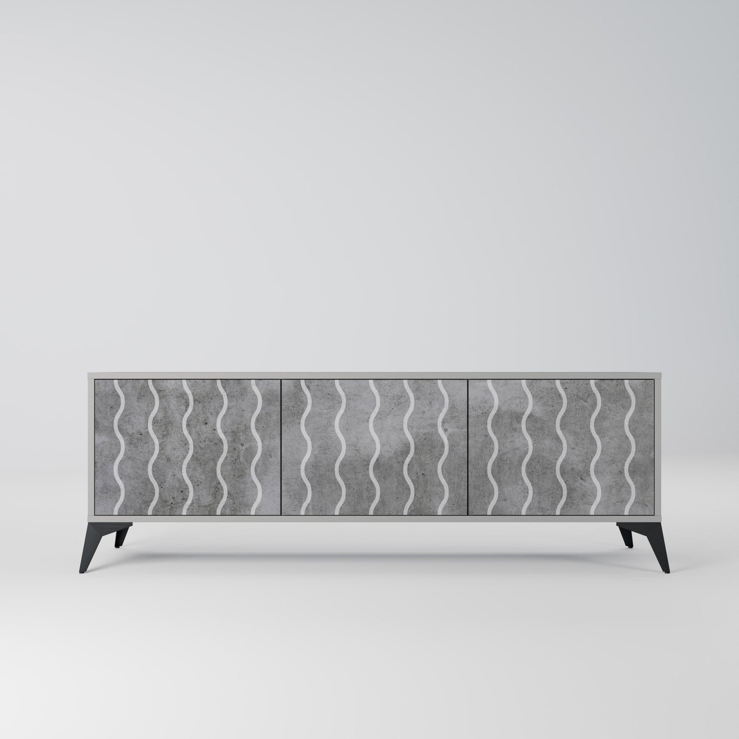 WAVES OF CONCRETE 3-Door TV Stand in Grey Finish