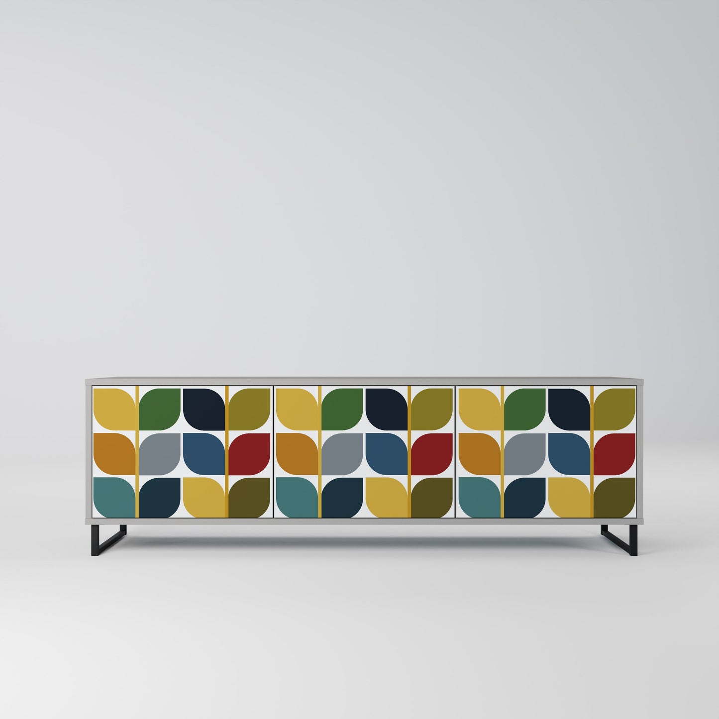 WEIGHTLESS HOURS 3-Door TV Stand in Grey Finish