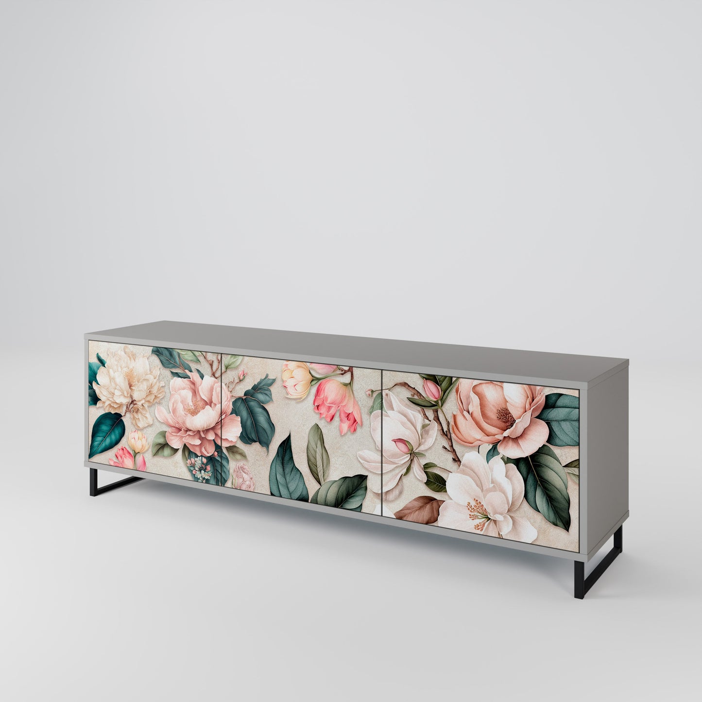 FLORAL GRACE Mobile TV a 3 Ante in Finitura Grigia