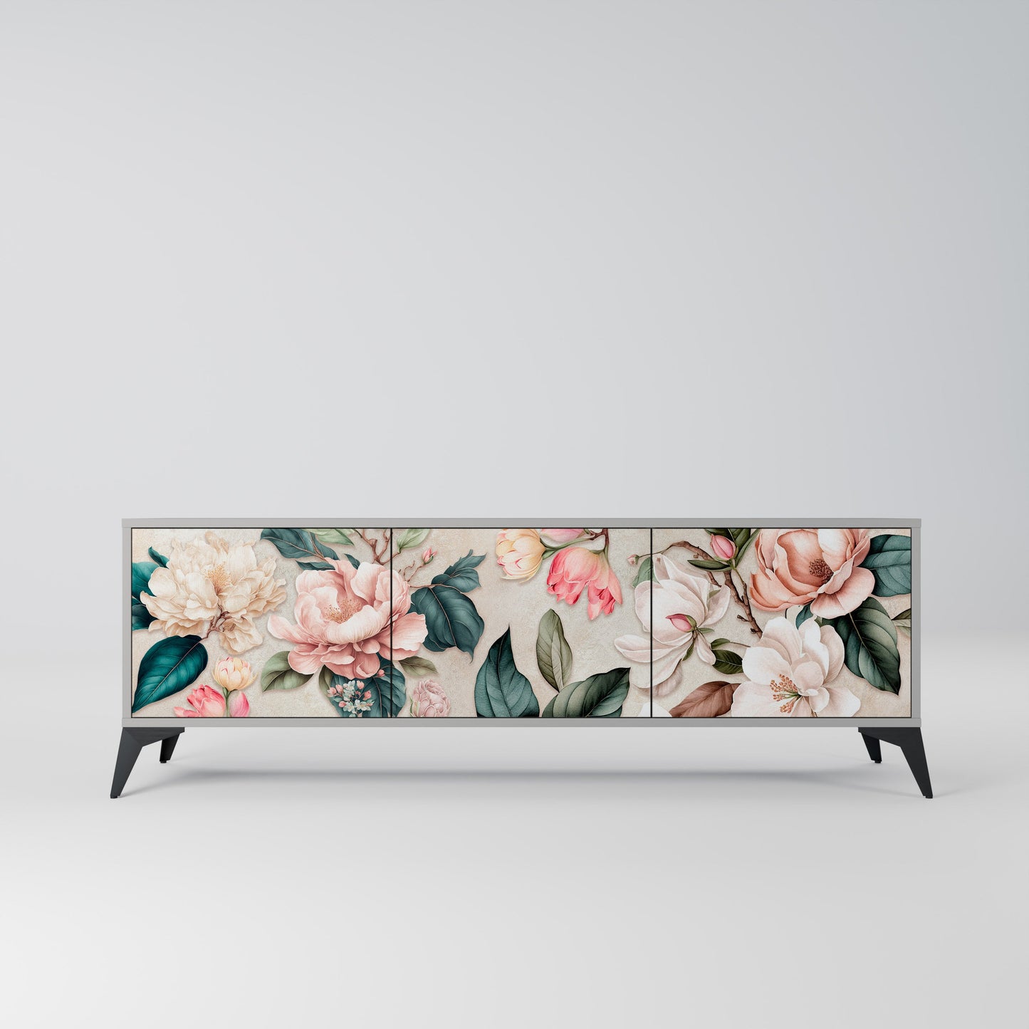 FLORAL GRACE Mobile TV a 3 Ante in Finitura Grigia