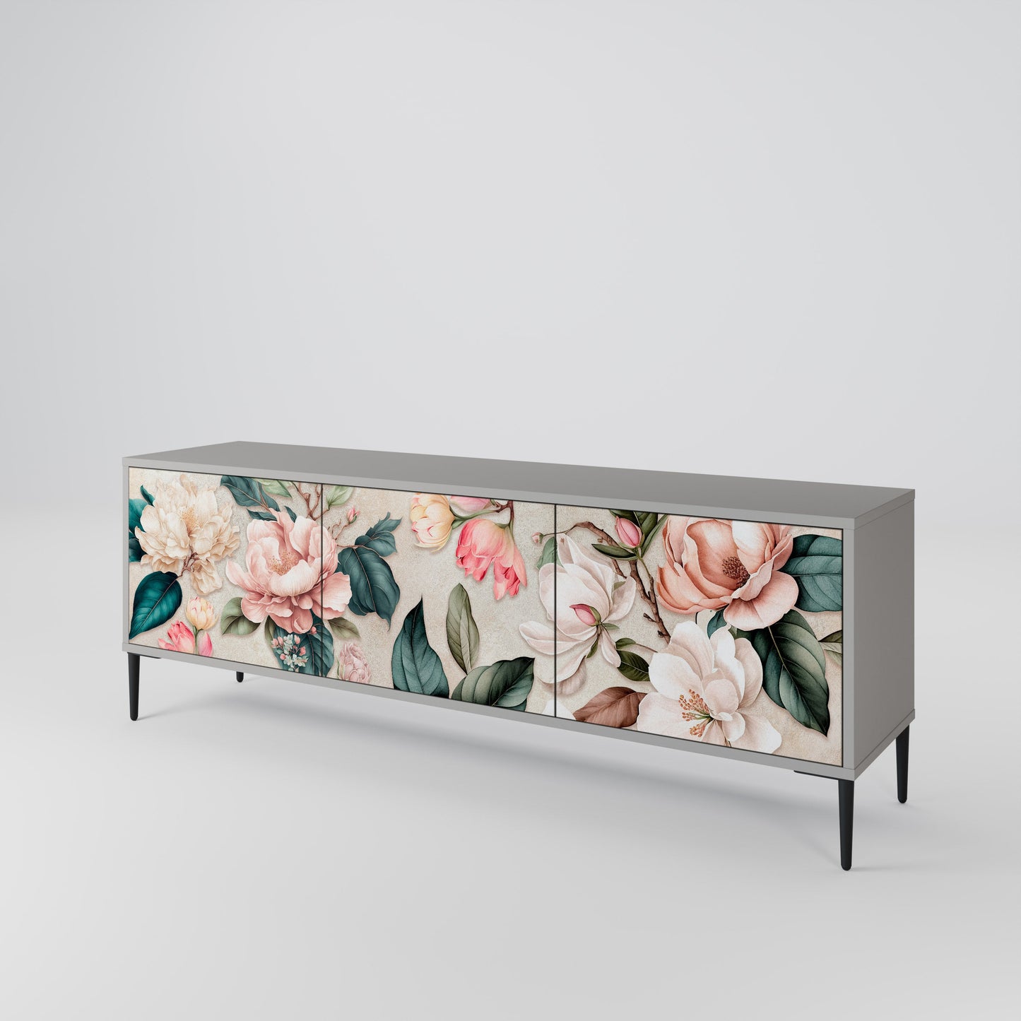 FLORAL GRACE Mobile TV a 3 Ante in Finitura Grigia
