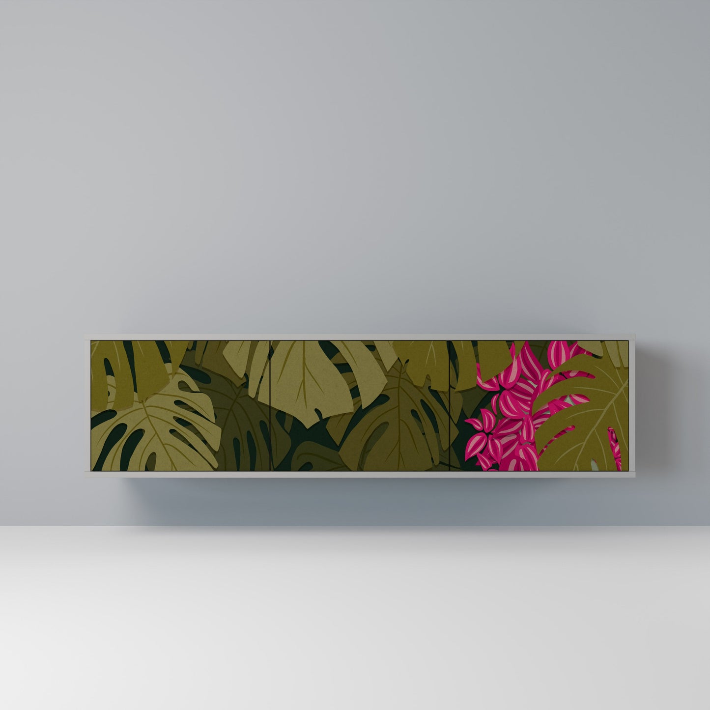 TROPICAL BEAUTY 3-Door TV Stand in Grey Finish