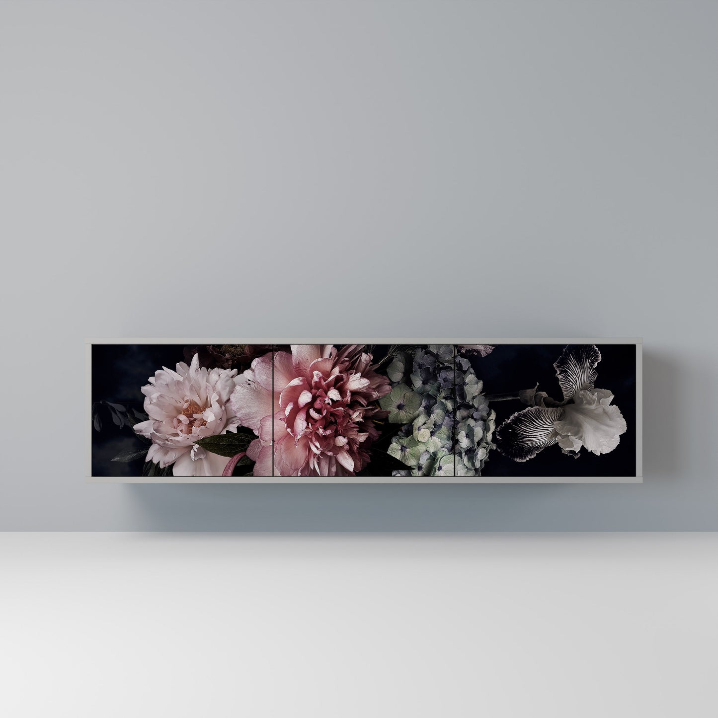 PURE BLOSSOM Mobile TV a 3 Ante in Finitura Grigia