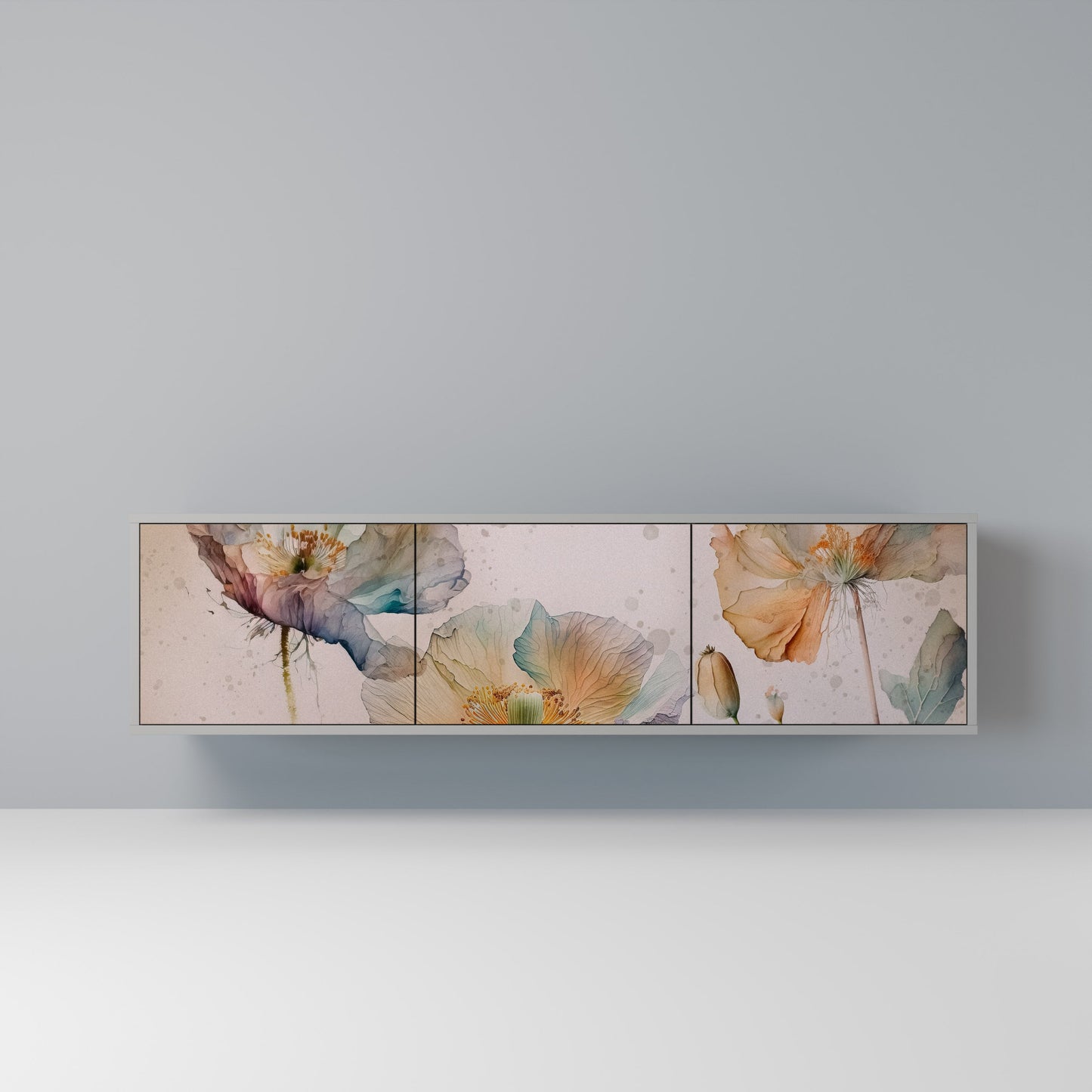 SOFTEN POPPY 3-Door TV Stand in Grey Finish