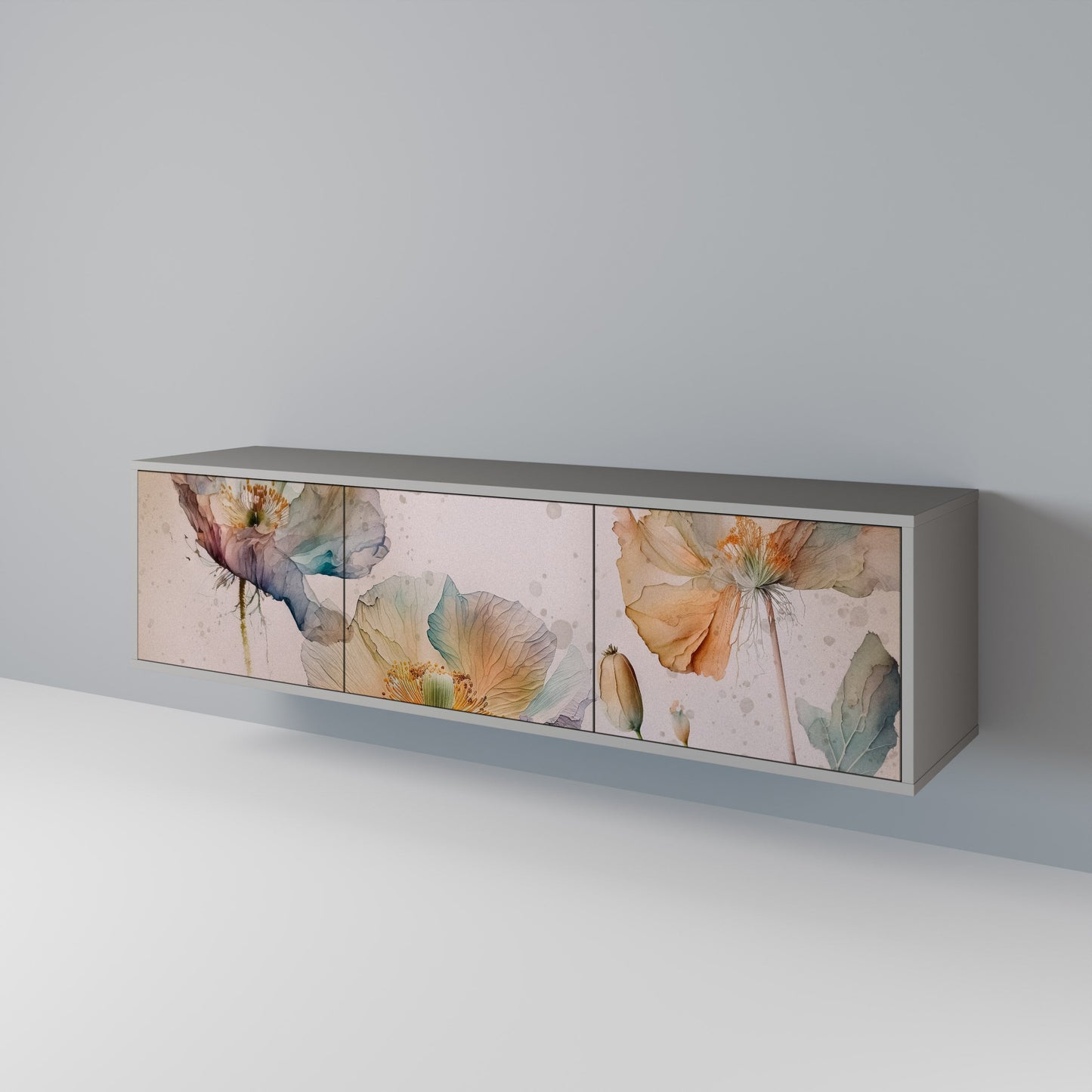 SOFTEN POPPY 3-Door TV Stand in Grey Finish