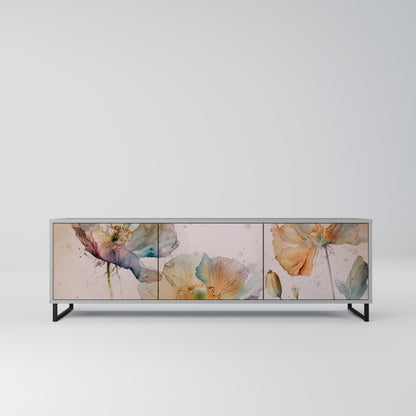 SOFTEN POPPY 3-Door TV Stand in Grey Finish