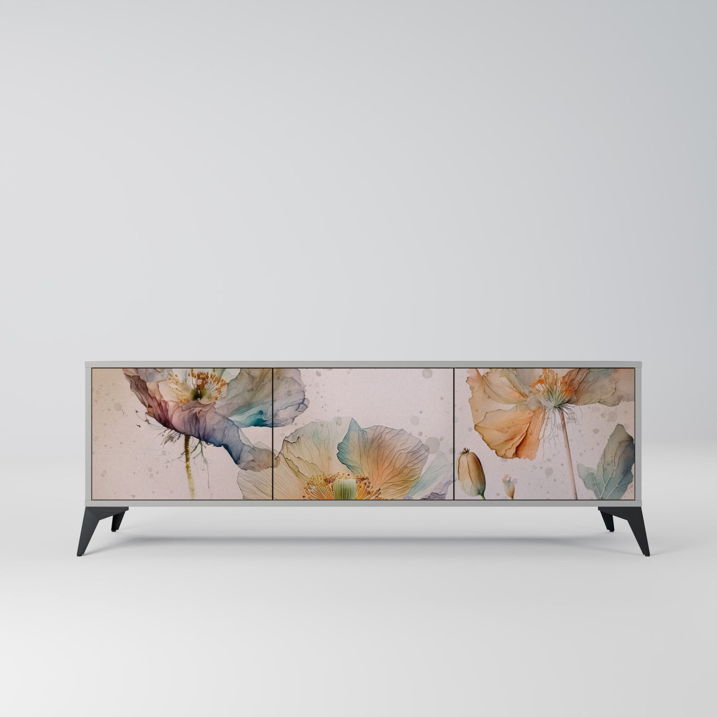 SOFTEN POPPY 3-Door TV Stand in Grey Finish