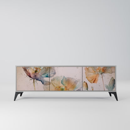 SOFTEN POPPY 3-Door TV Stand in Grey Finish