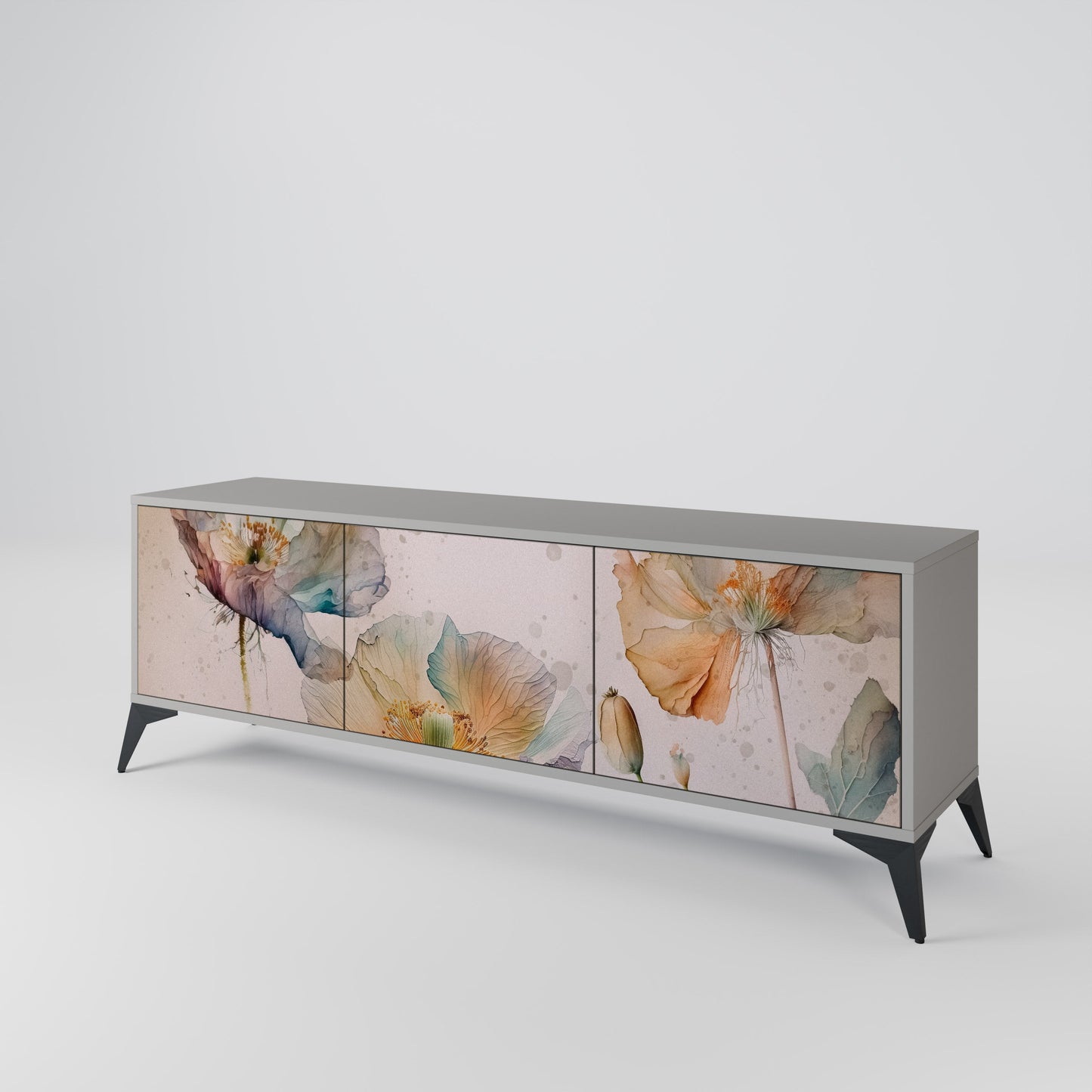 SOFTEN POPPY 3-Door TV Stand in Grey Finish