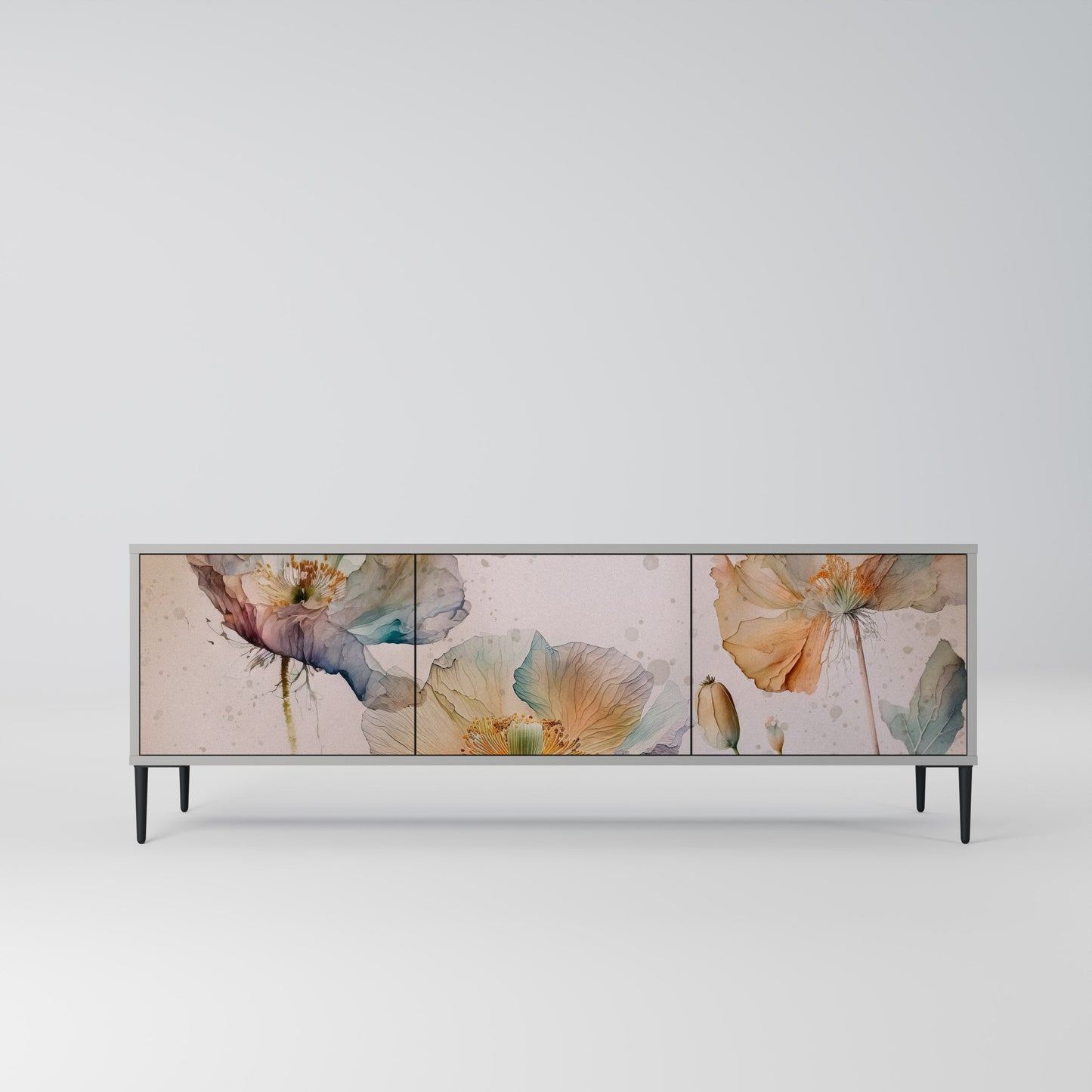 SOFTEN POPPY 3-Door TV Stand in Grey Finish