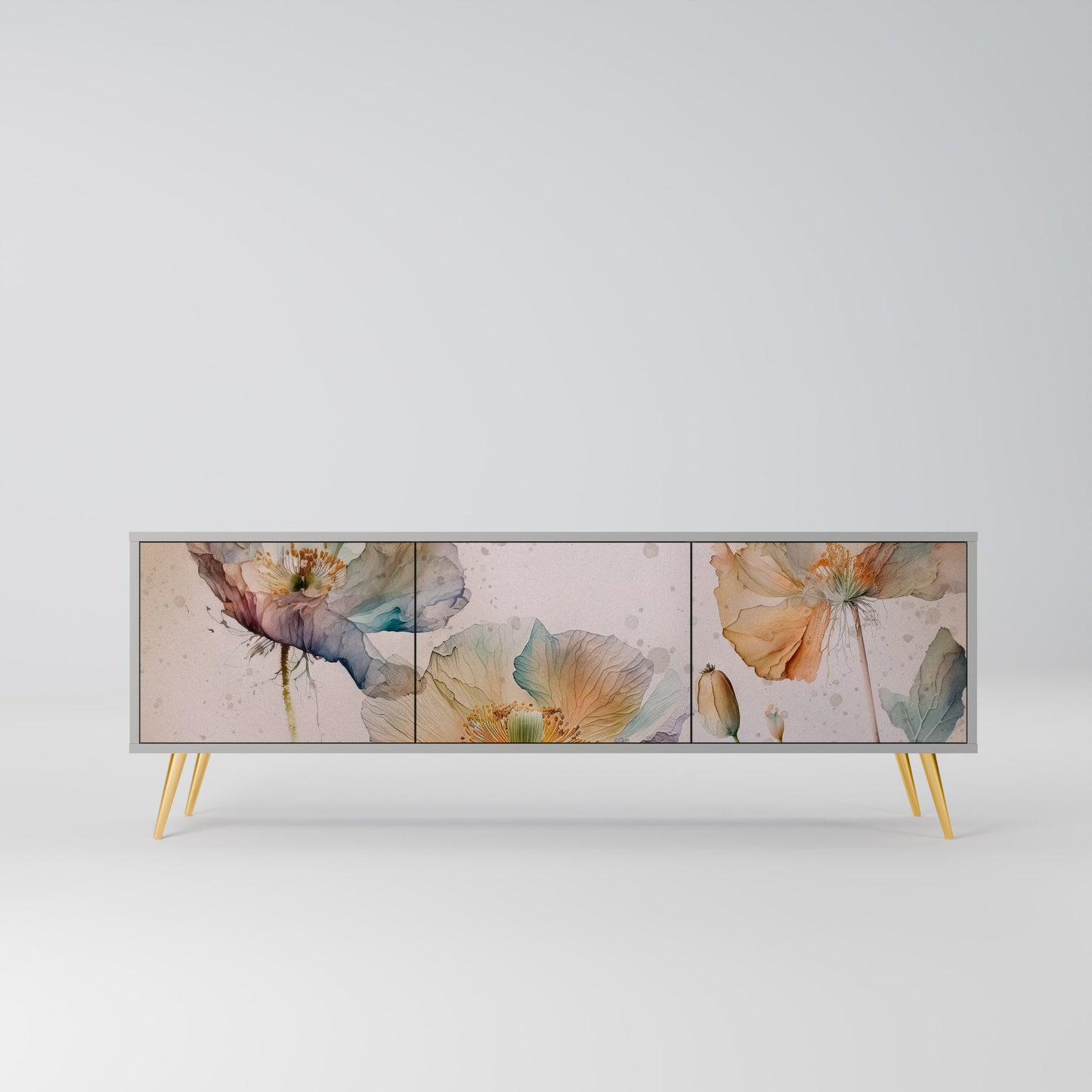 SOFTEN POPPY 3-Door TV Stand in Grey Finish