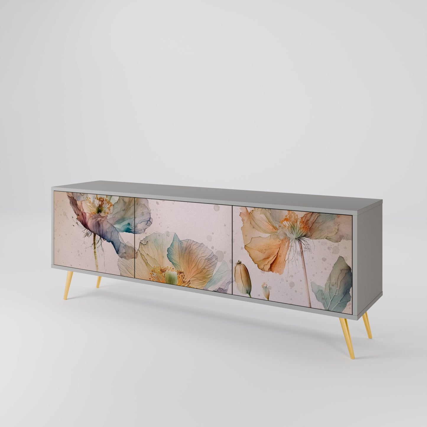 SOFTEN POPPY 3-Door TV Stand in Grey Finish