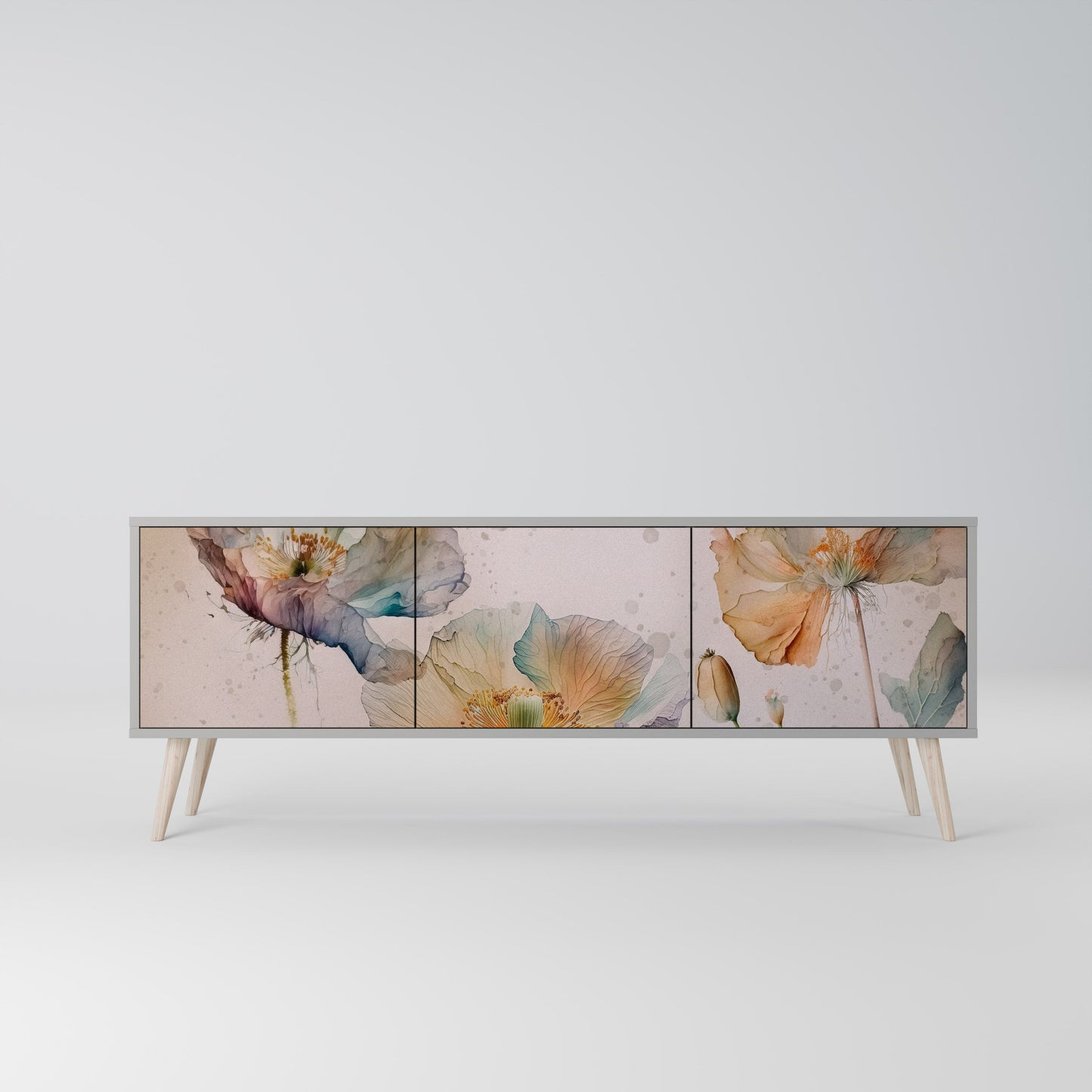 SOFTEN POPPY 3-Door TV Stand in Grey Finish