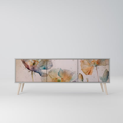 SOFTEN POPPY 3-Door TV Stand in Grey Finish