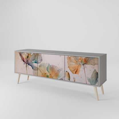 SOFTEN POPPY 3-Door TV Stand in Grey Finish