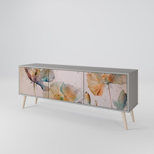 SOFTEN POPPY 3-Door TV Stand in Grey Finish