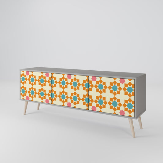 FLORAL DECOR 3-Door TV Stand in Grey Finish