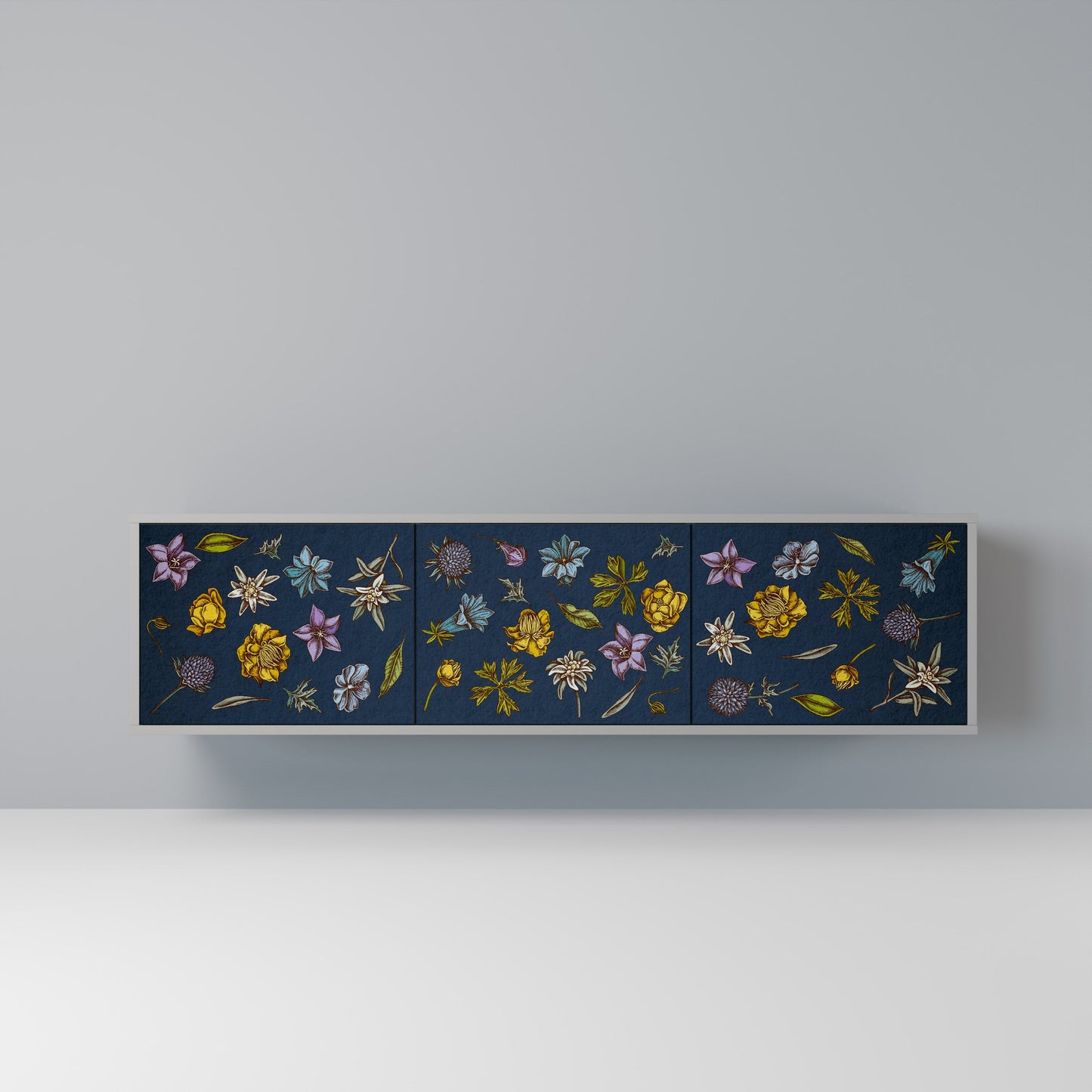 FLOWERS ON NAVY BLUE Mobile TV a 3 Ante in Finitura Grigia