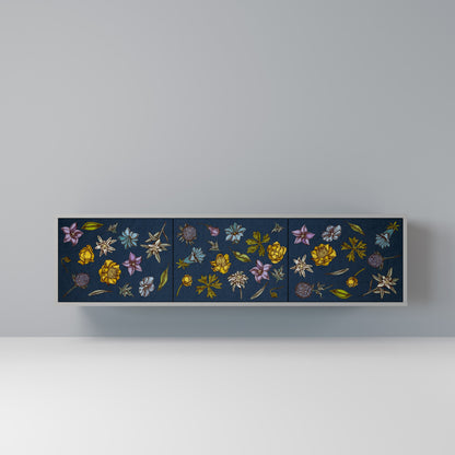 FLOWERS ON NAVY BLUE Mobile TV a 3 Ante in Finitura Grigia