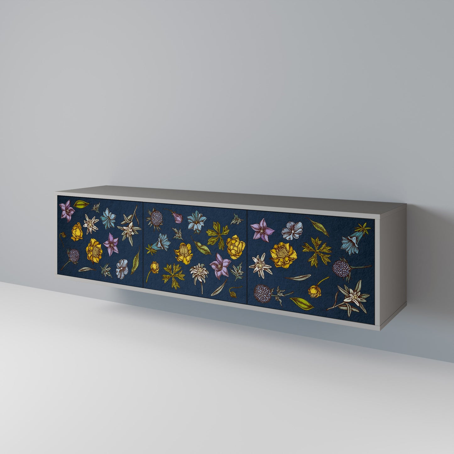 FLOWERS ON NAVY BLUE Mobile TV a 3 Ante in Finitura Grigia