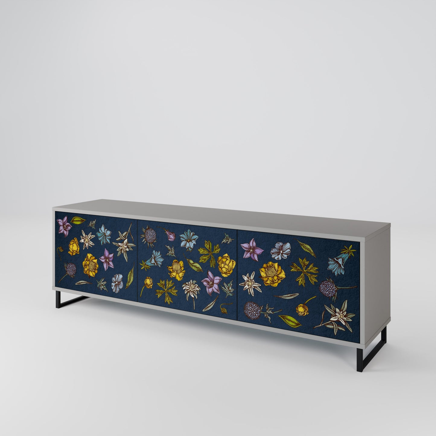 FLOWERS ON NAVY BLUE Mobile TV a 3 Ante in Finitura Grigia