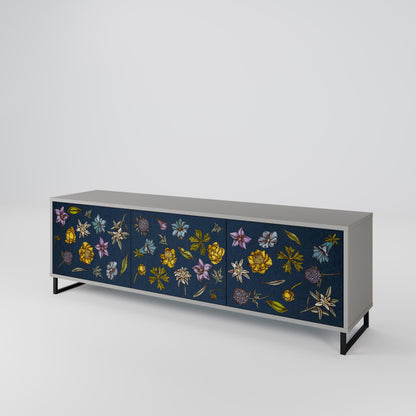 FLOWERS ON NAVY BLUE Mobile TV a 3 Ante in Finitura Grigia