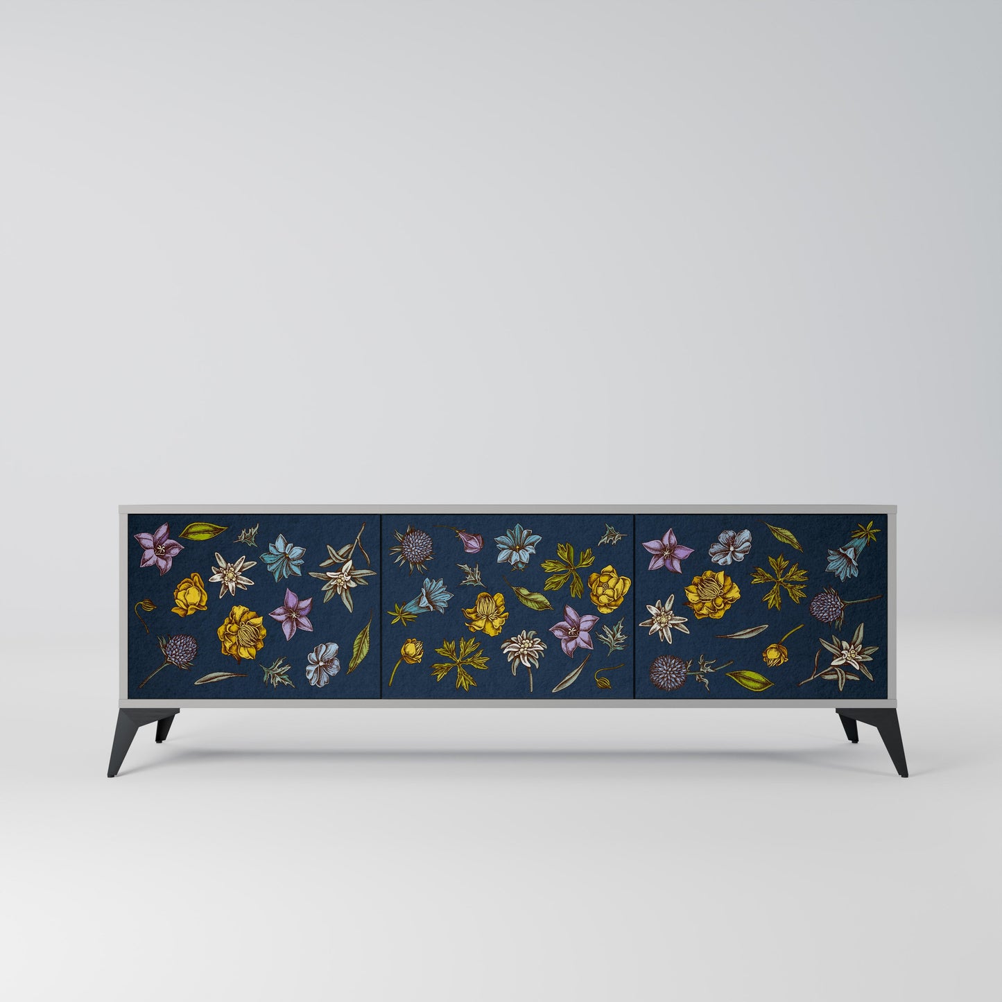 FLOWERS ON NAVY BLUE Mobile TV a 3 Ante in Finitura Grigia