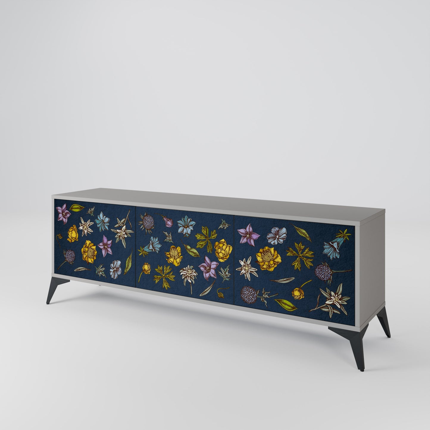 FLOWERS ON NAVY BLUE Mobile TV a 3 Ante in Finitura Grigia