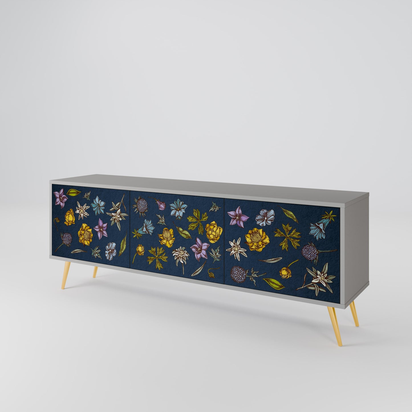 FLOWERS ON NAVY BLUE Mobile TV a 3 Ante in Finitura Grigia