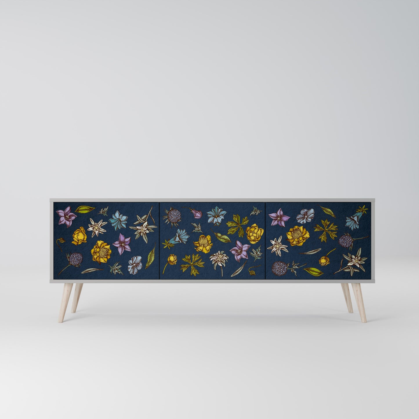 FLOWERS ON NAVY BLUE Mobile TV a 3 Ante in Finitura Grigia