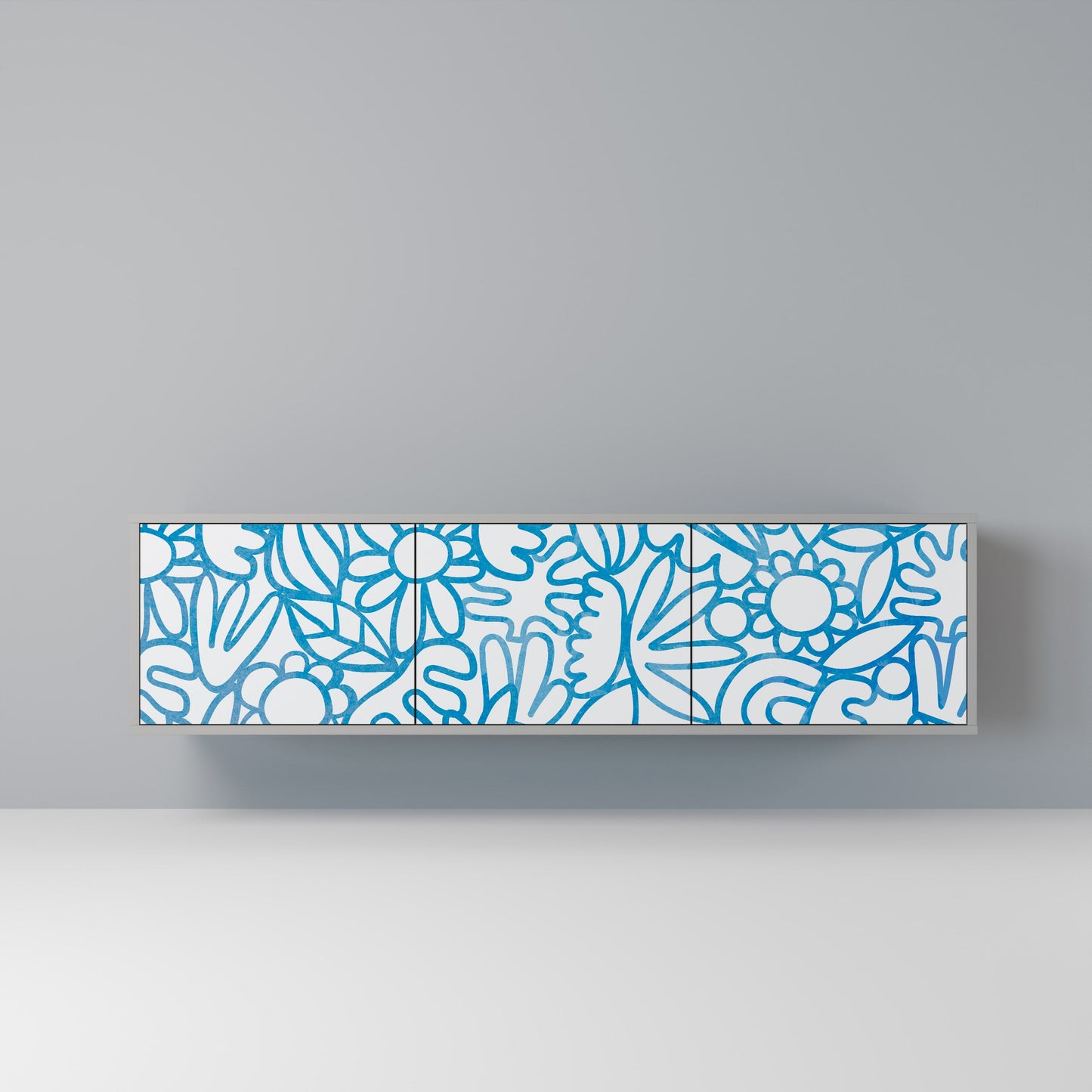 BLOOMY MORNING 3-Door TV Stand in Grey Finish