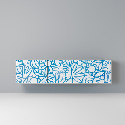 BLOOMY MORNING 3-Door TV Stand in Grey Finish