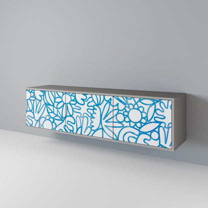 BLOOMY MORNING 3-Door TV Stand in Grey Finish