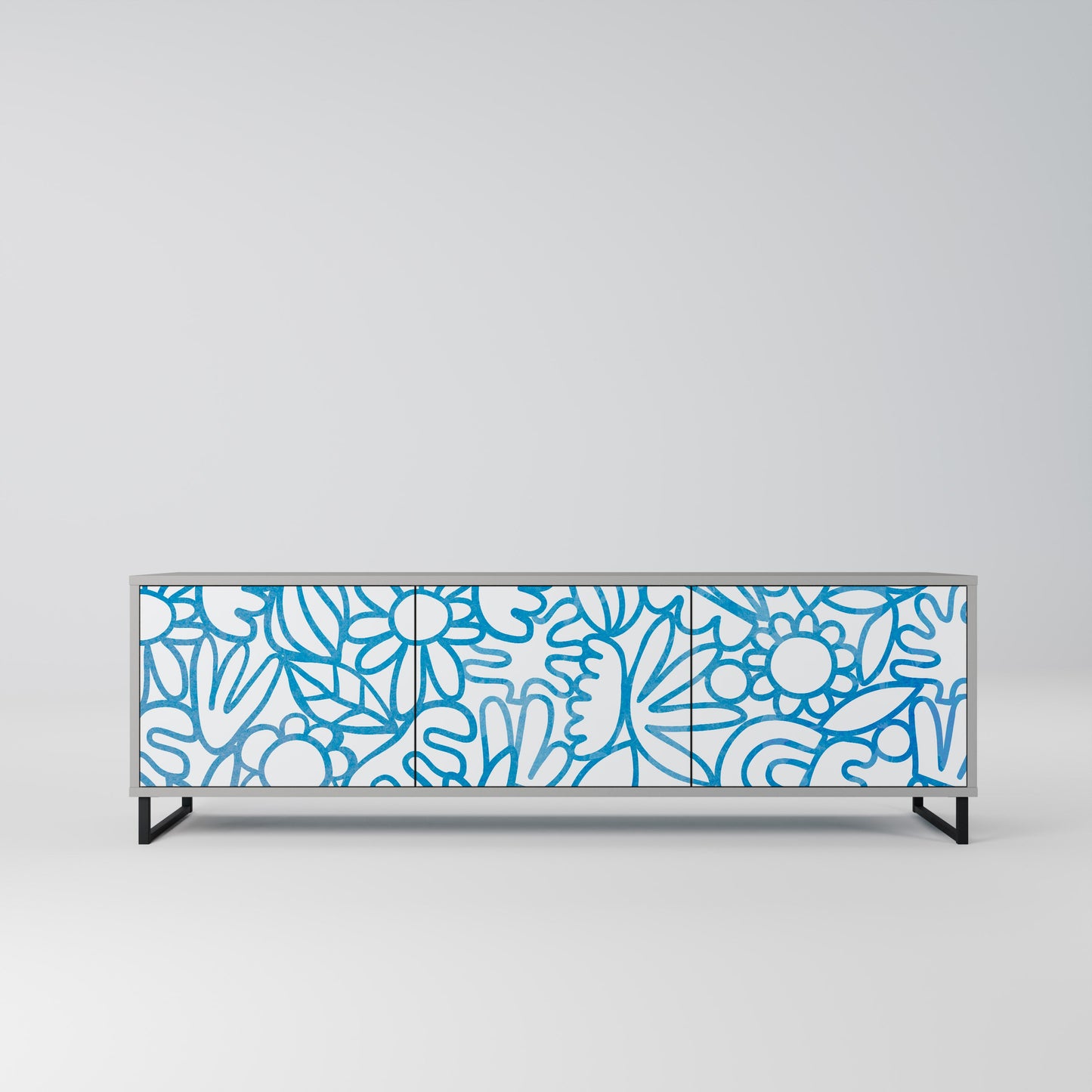 BLOOMY MORNING 3-Door TV Stand in Grey Finish