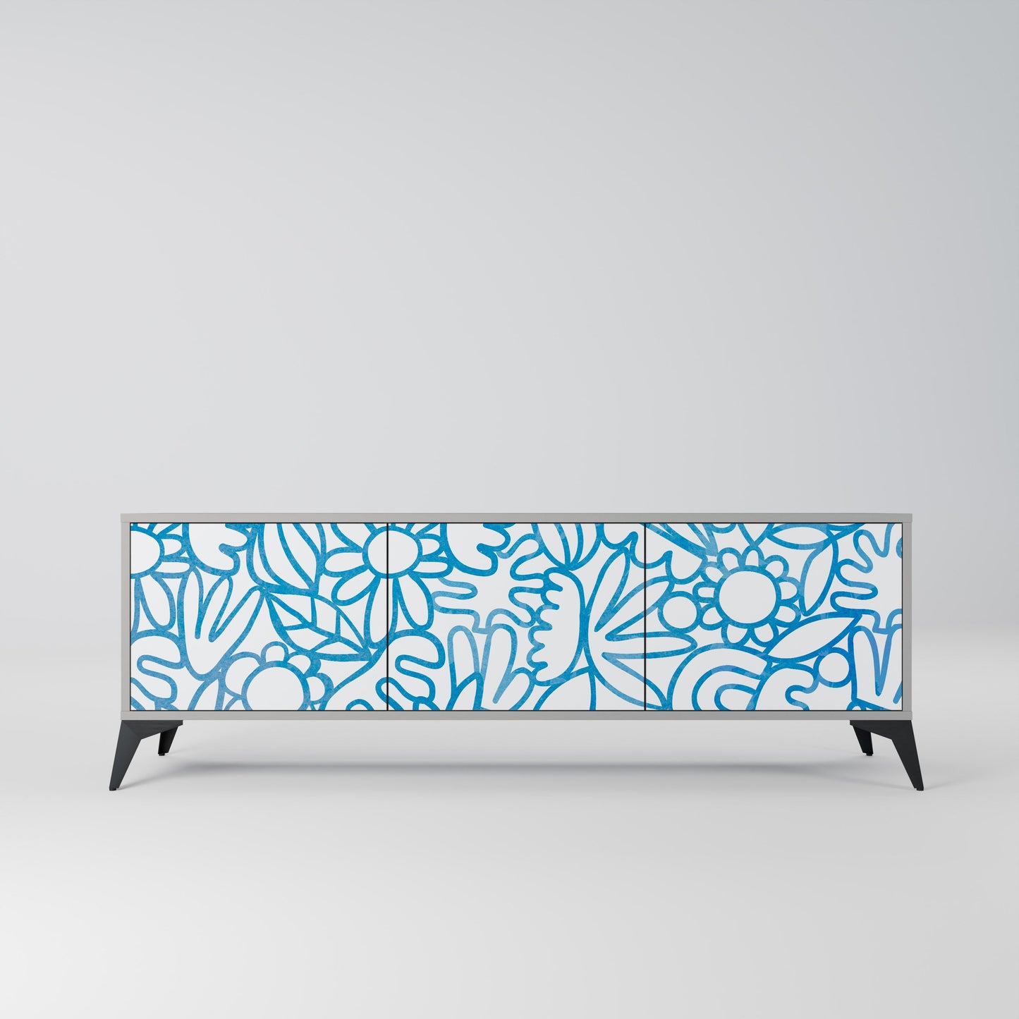 BLOOMY MORNING 3-Door TV Stand in Grey Finish