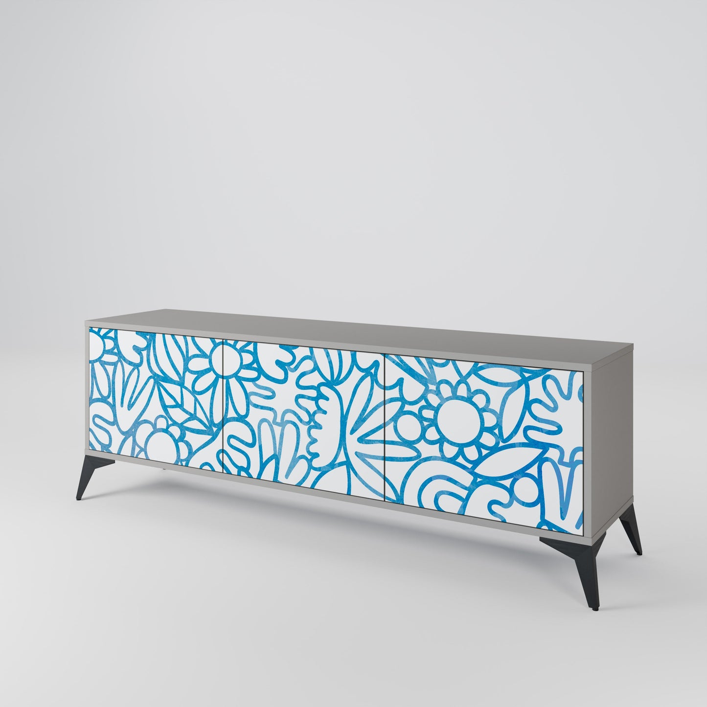 BLOOMY MORNING 3-Door TV Stand in Grey Finish