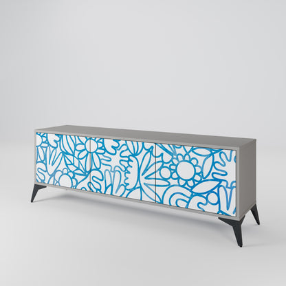 BLOOMY MORNING 3-Door TV Stand in Grey Finish