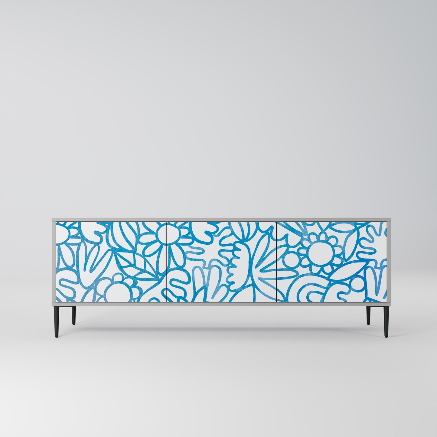 BLOOMY MORNING 3-Door TV Stand in Grey Finish