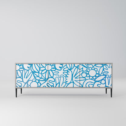 BLOOMY MORNING 3-Door TV Stand in Grey Finish