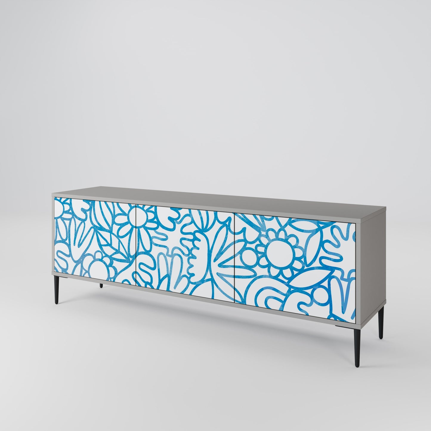 BLOOMY MORNING 3-Door TV Stand in Grey Finish