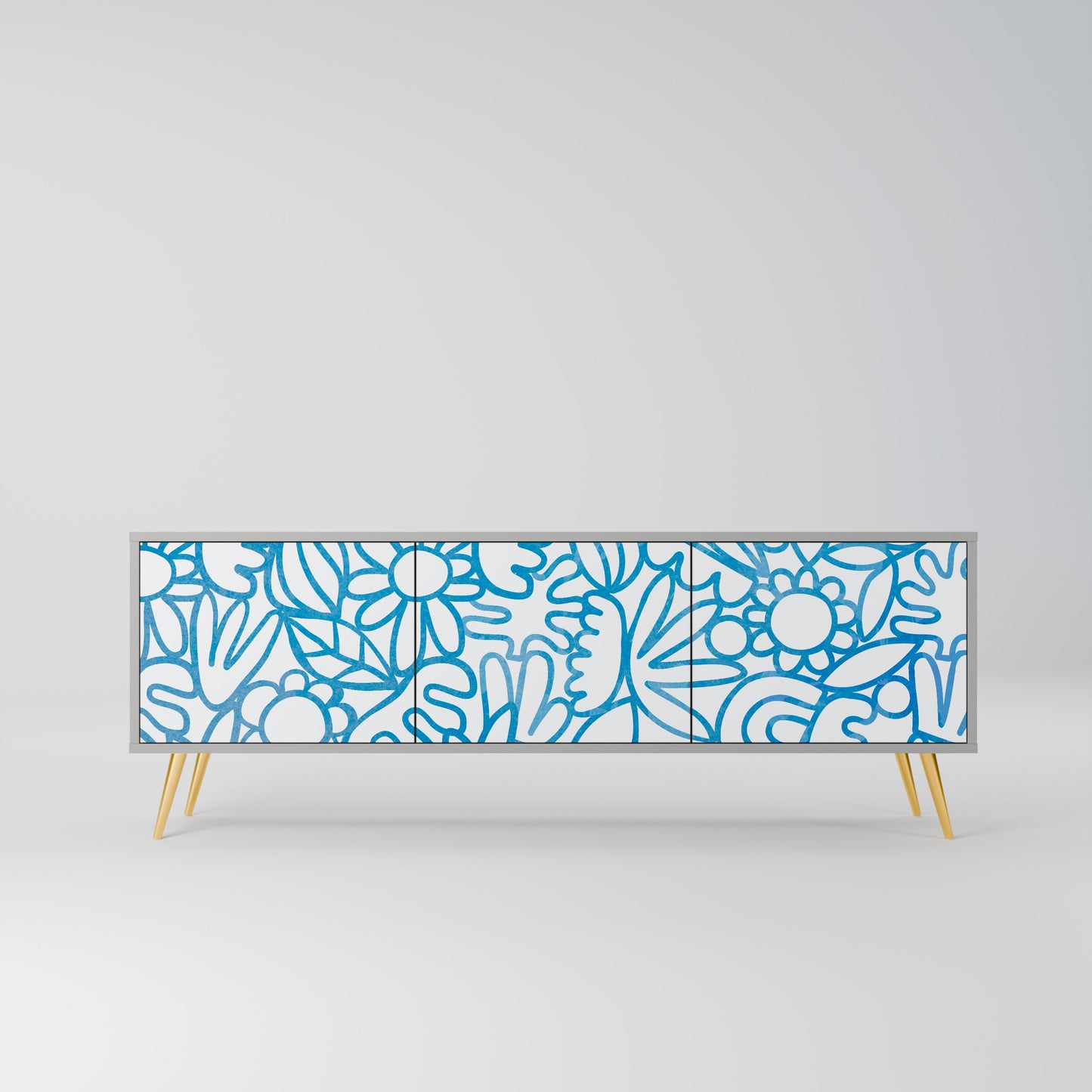 BLOOMY MORNING 3-Door TV Stand in Grey Finish