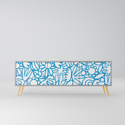 BLOOMY MORNING 3-Door TV Stand in Grey Finish