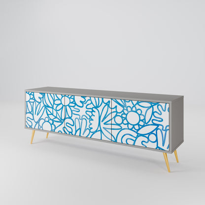 BLOOMY MORNING 3-Door TV Stand in Grey Finish